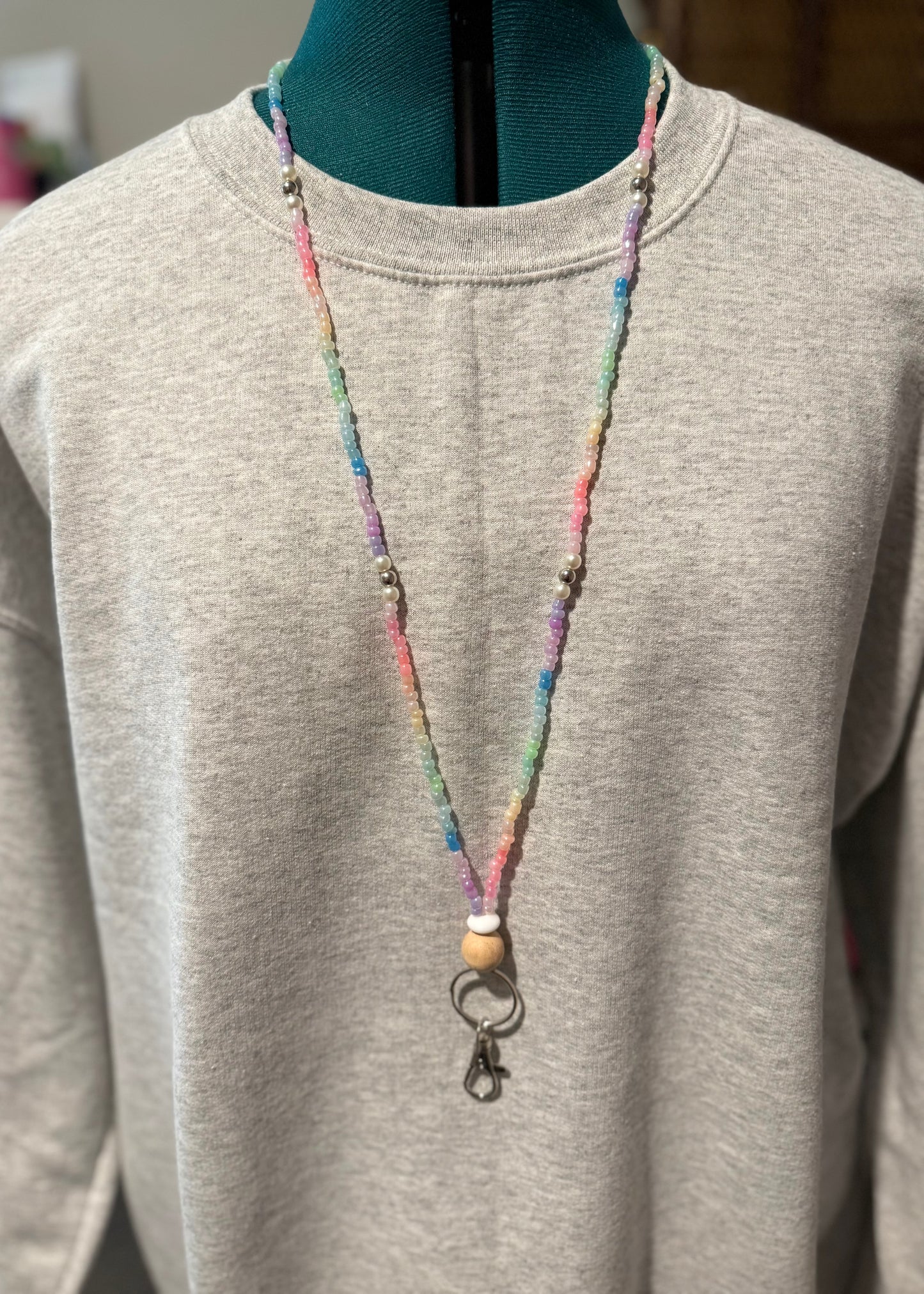 Beaded Lanyard- Pastel Seed & Pearls