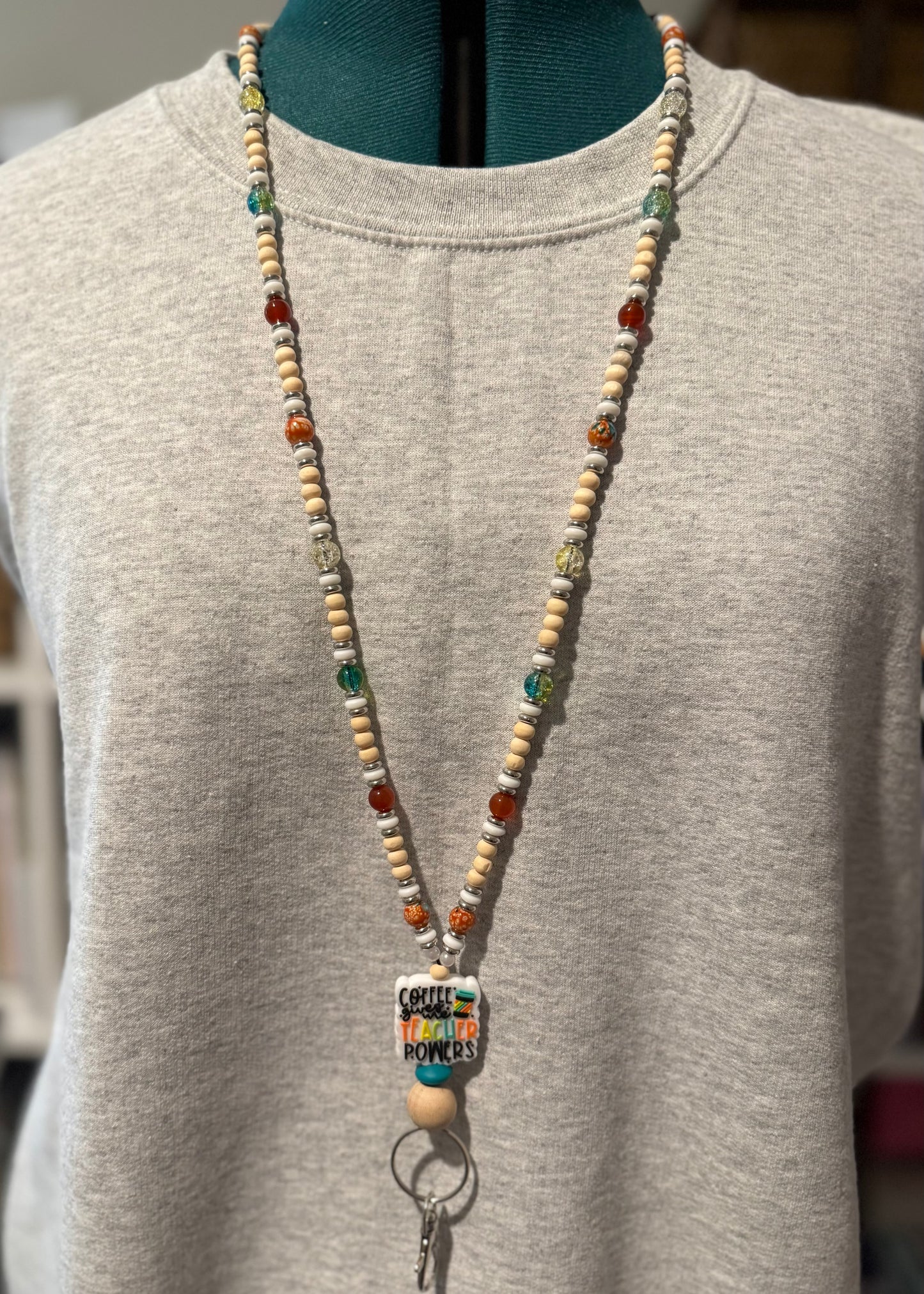 Beaded Lanyard- Teachers Need Coffee