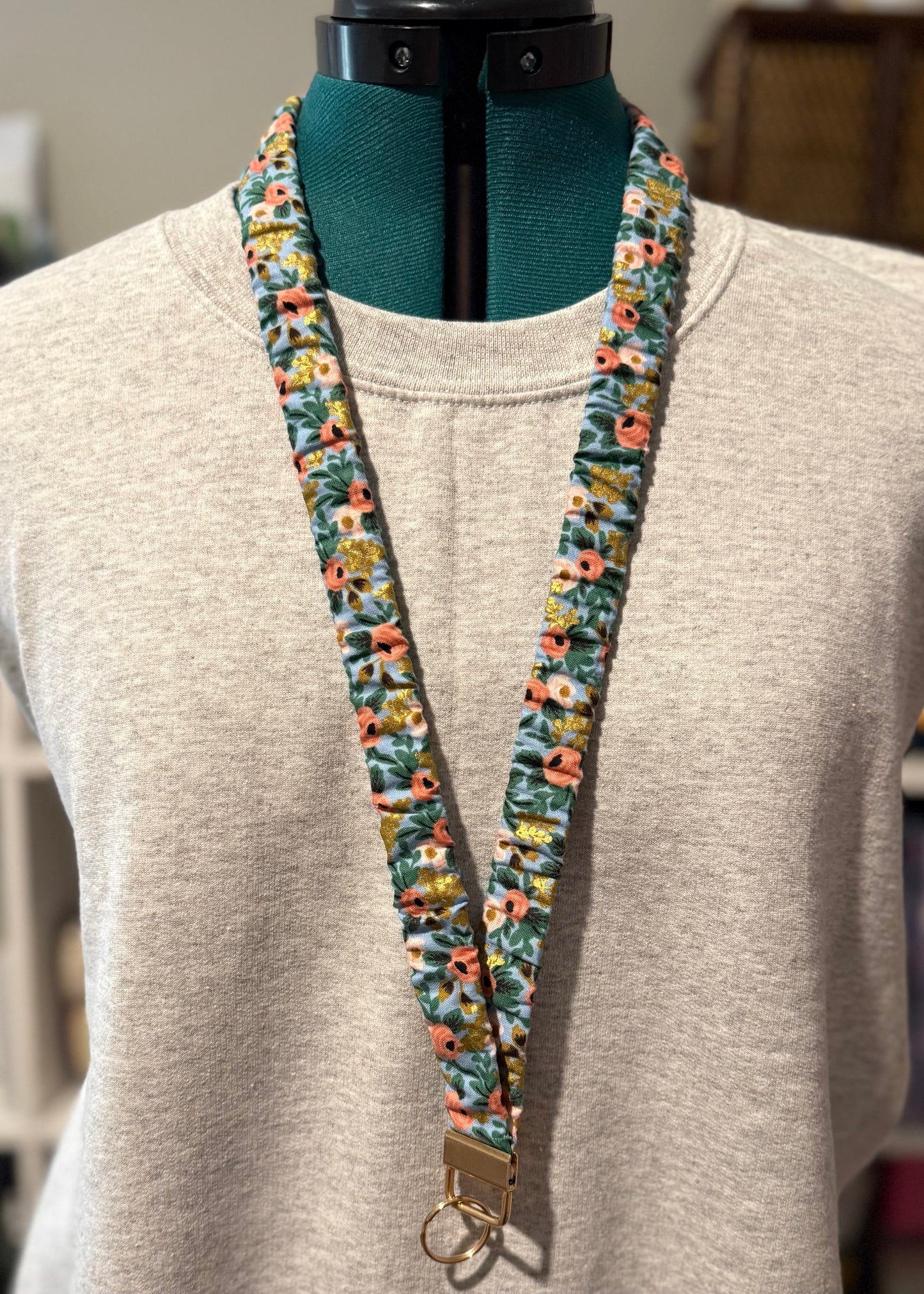 Scrunchie Lanyard- Blue Gold Floral