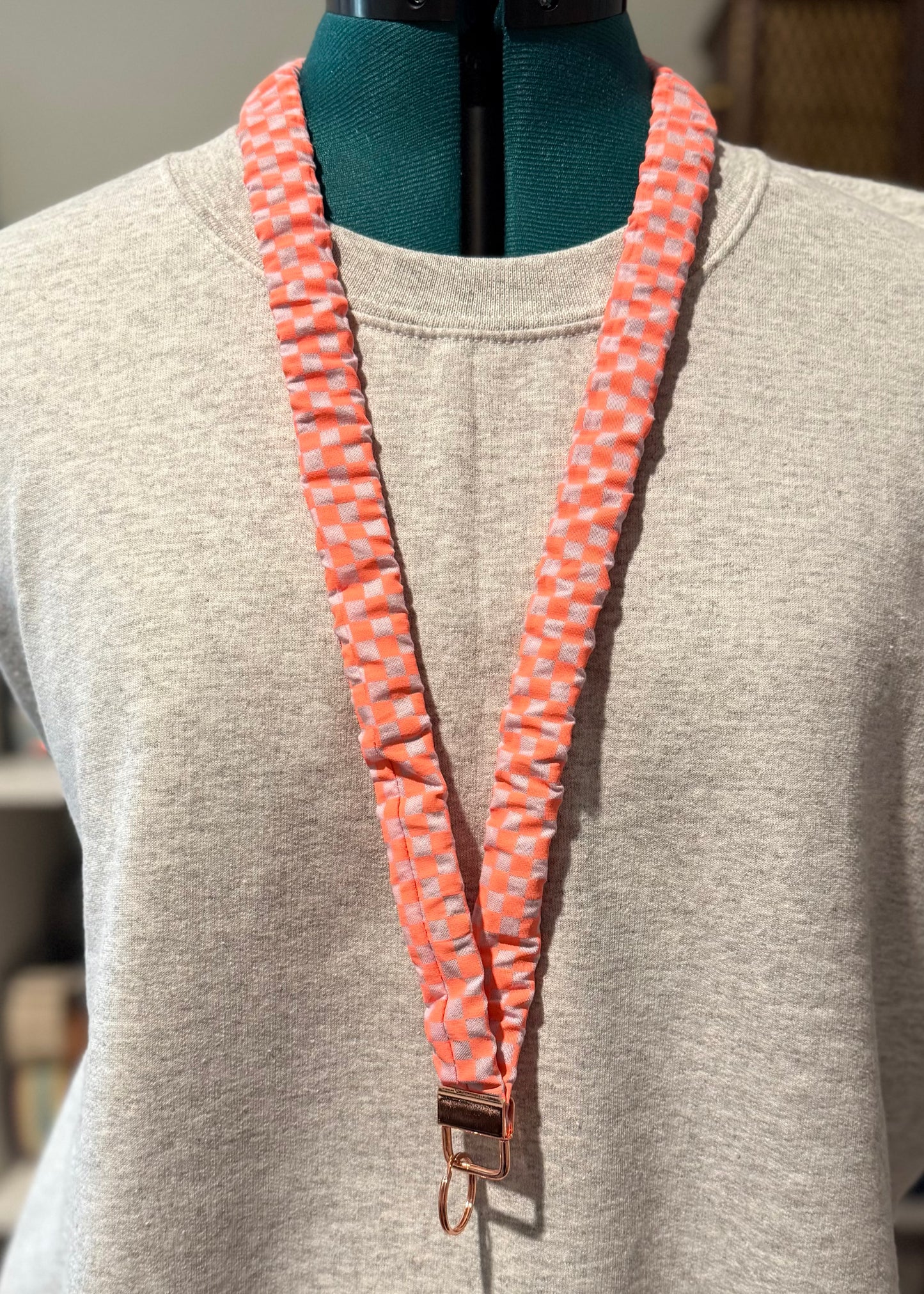 Scrunchie Lanyard- Neon Orange Checkered