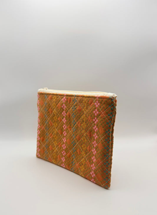 Slim Zip Pouch- Orange Woven Tiles
