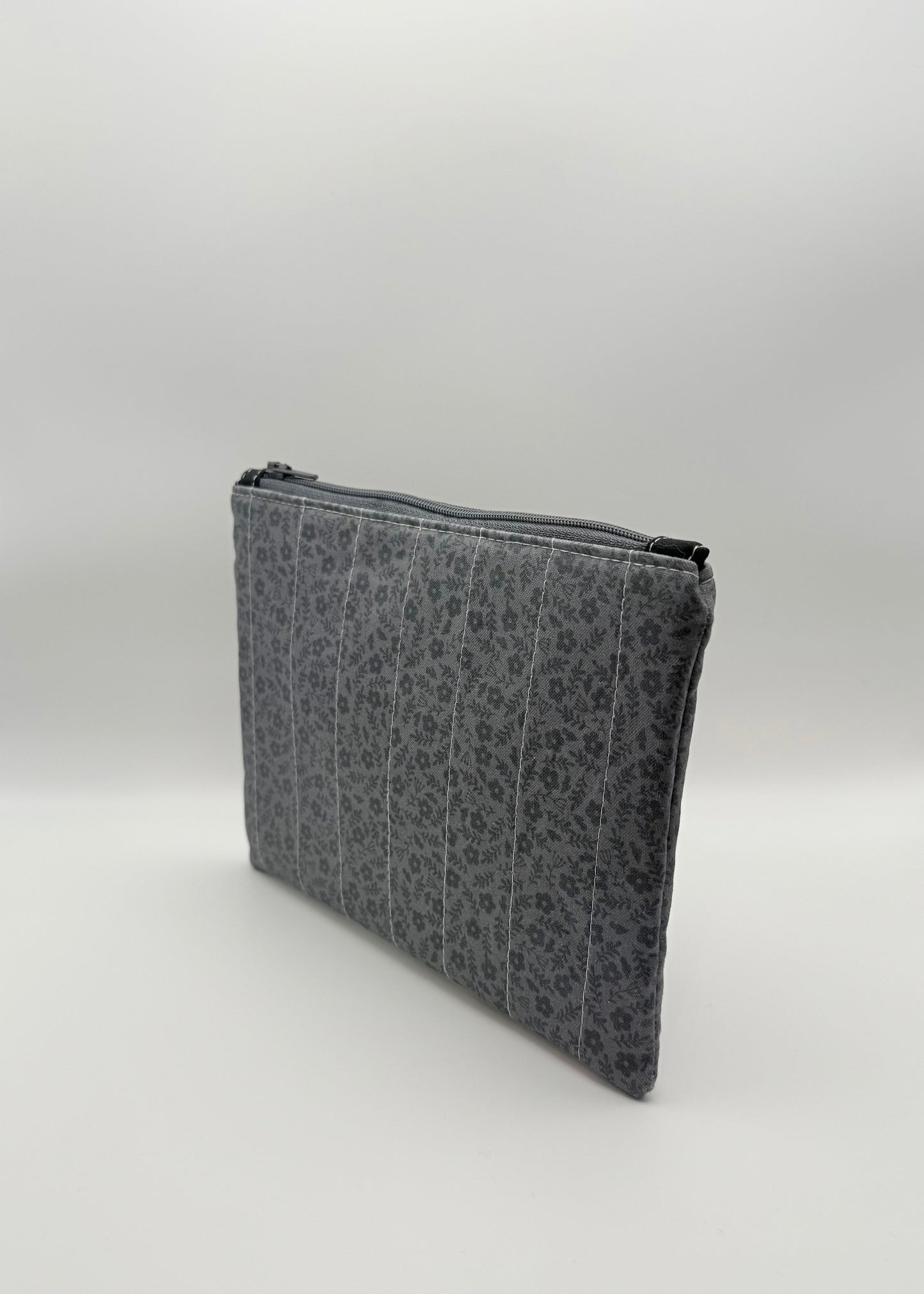 Slim Zip Pouch- Dark Grey Florals