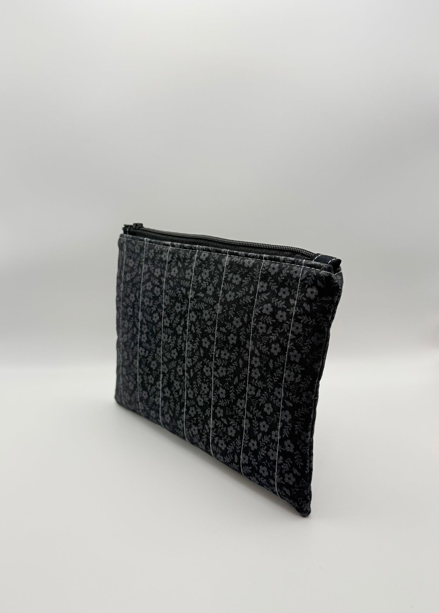 Slim Zip Pouch- Black Florals