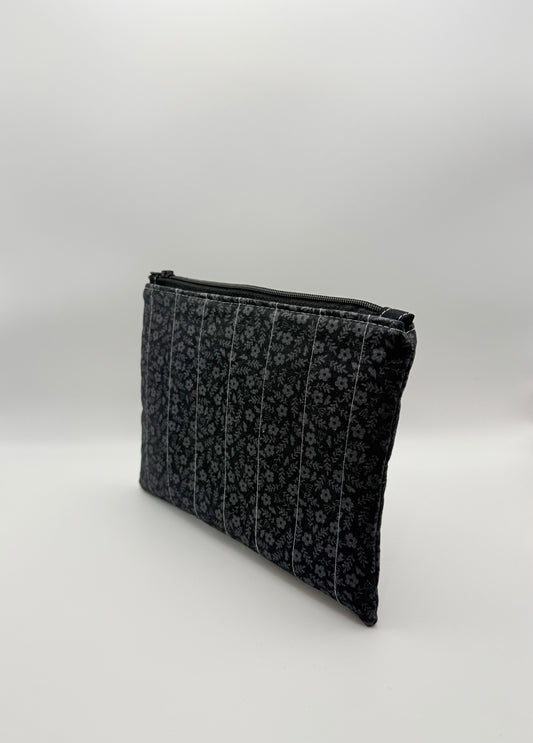 Slim Zip Pouch- Black Florals