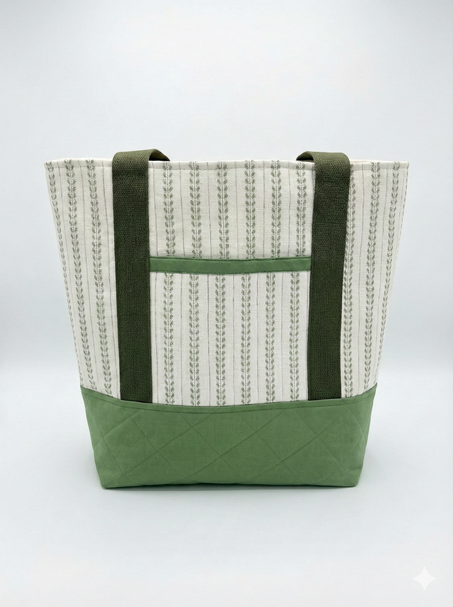 Classic Everyday Tote Bag- Sage & Cream