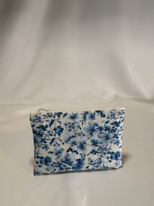 Slim Zip Pouch- White & Blue Florals