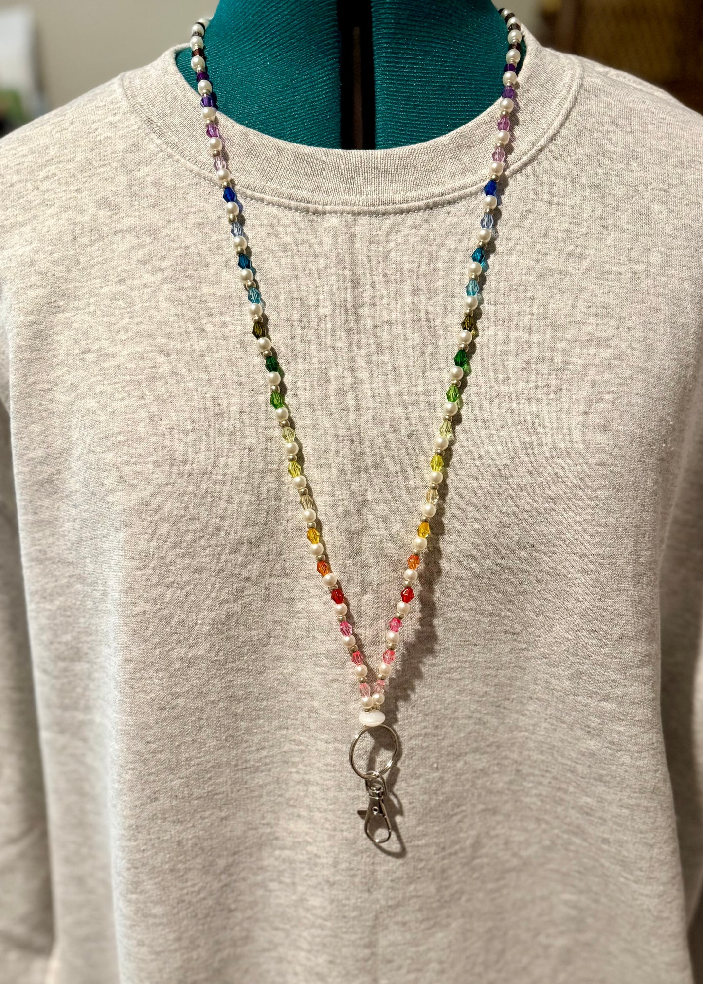 Beaded Lanyard- Rainbow Pearls