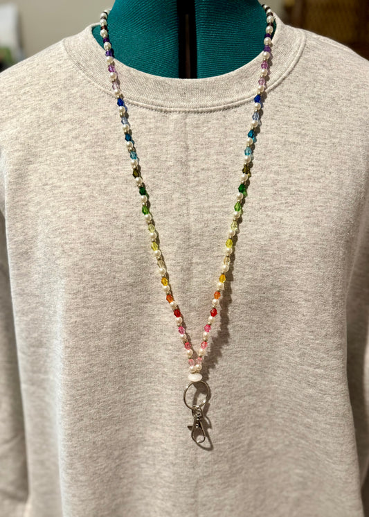 Beaded Lanyard- Rainbow Pearls