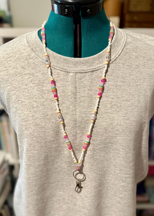 Beaded Lanyard- Rainbow Pink Blitz