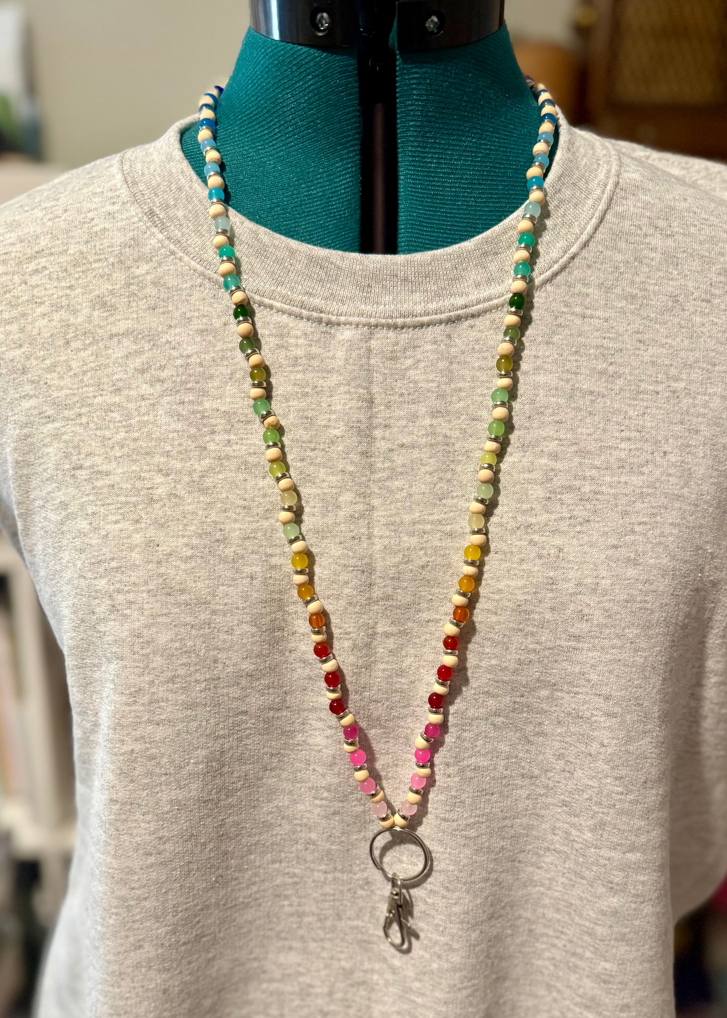 Beaded Lanyard- Sm. Wooden Rainbow