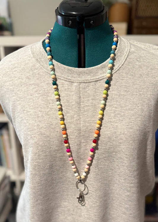 Beaded Lanyard- Lg. Wooden Rainbow