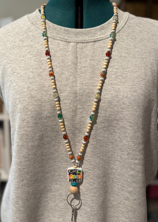 Beaded Lanyard- Teachers Need Coffee