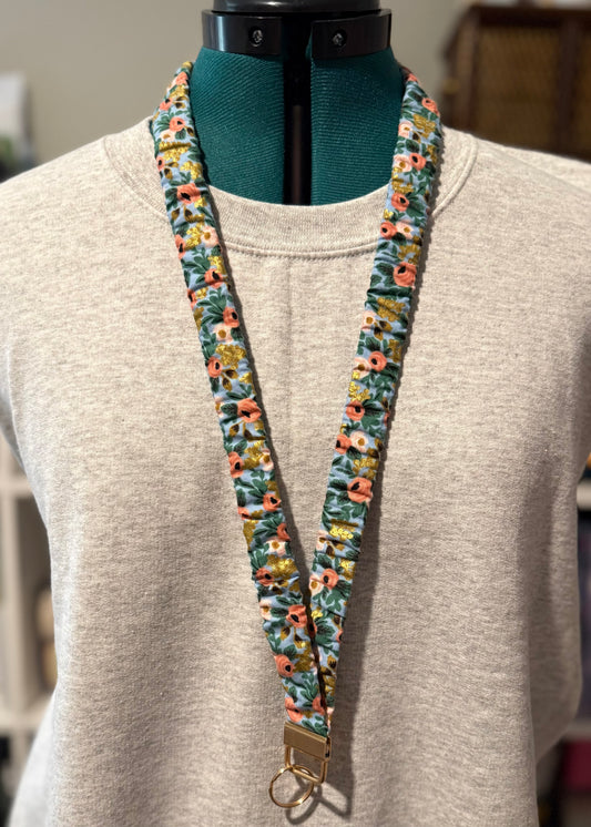 Scrunchie Lanyard- Blue Gold Floral