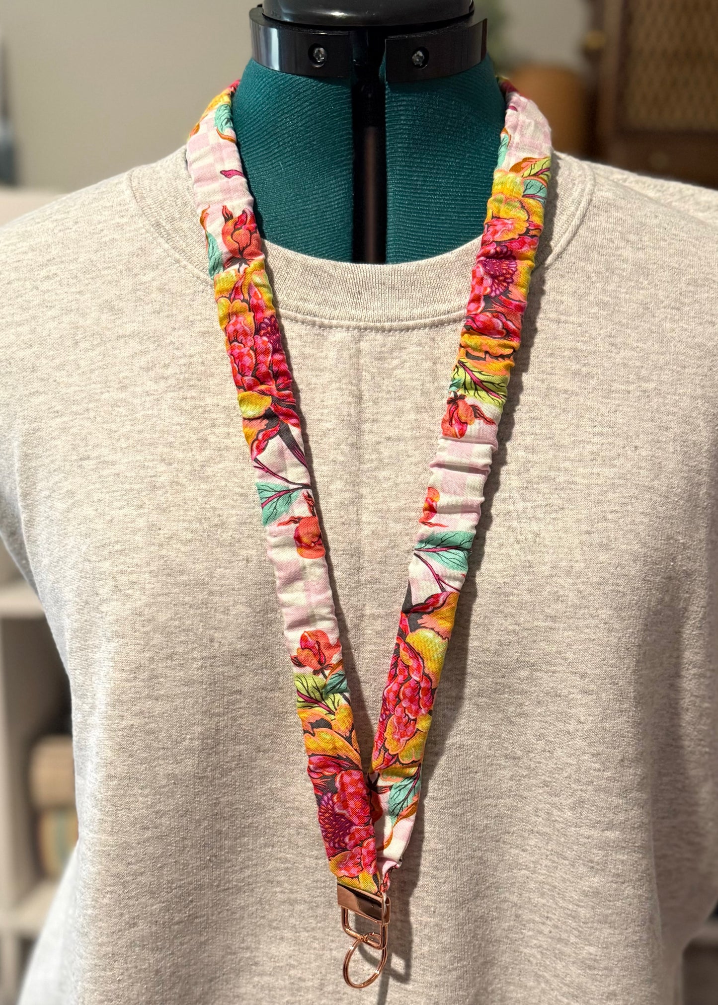Scrunchie Lanyard- Coral Neon Floral