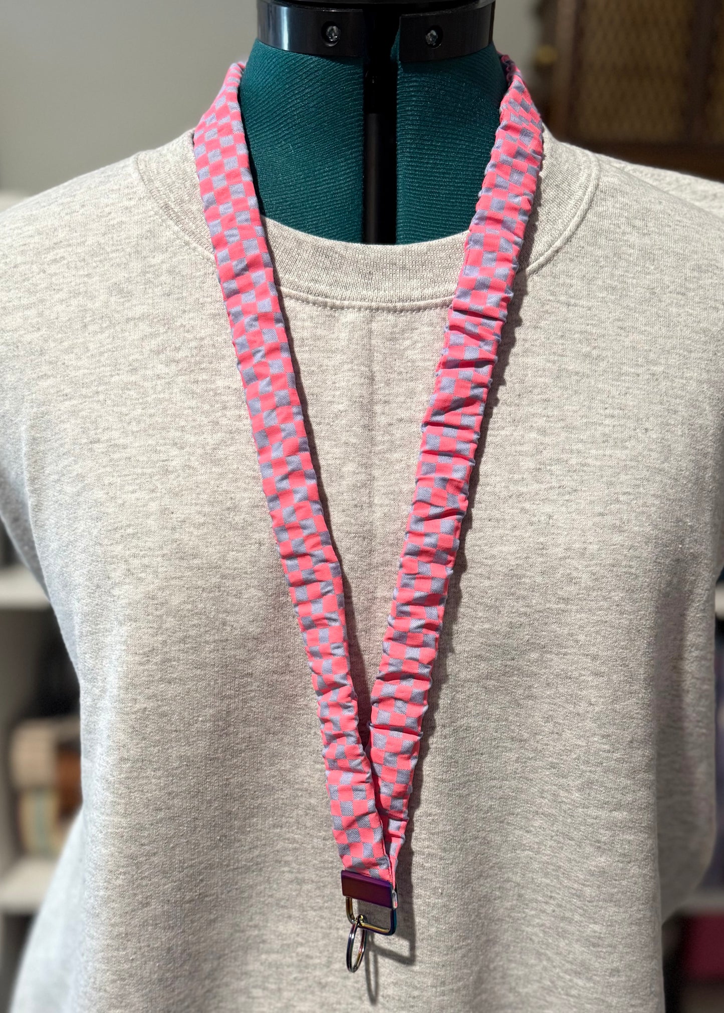 Scrunchie Lanyard- Neon Purple Checkered