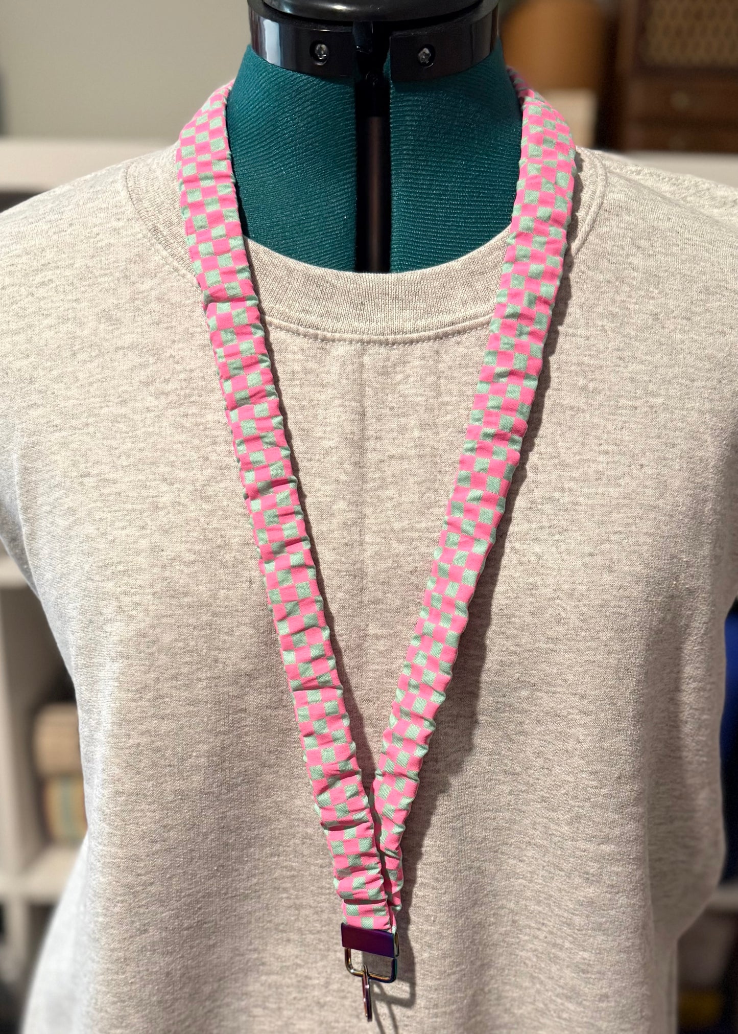 Scrunchie Lanyard- Neon Pink Checkered