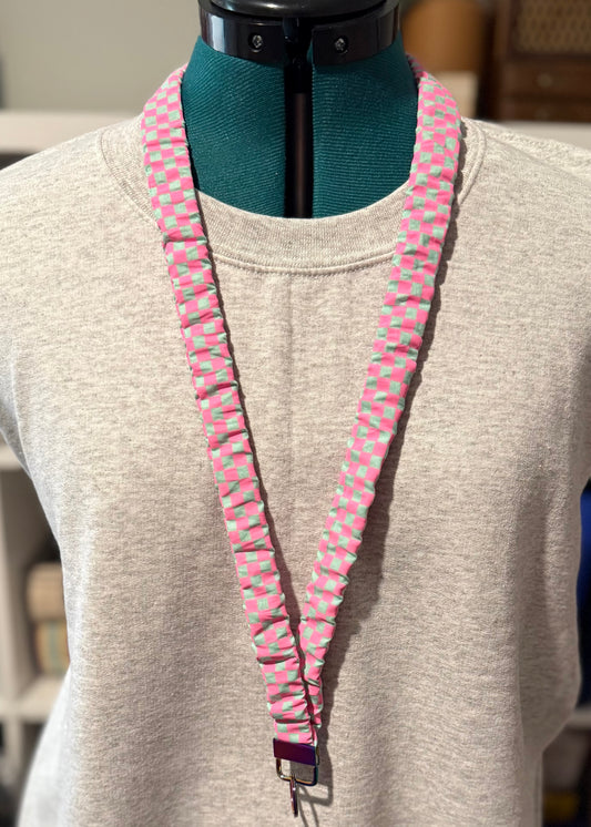 Scrunchie Lanyard- Neon Pink Checkered