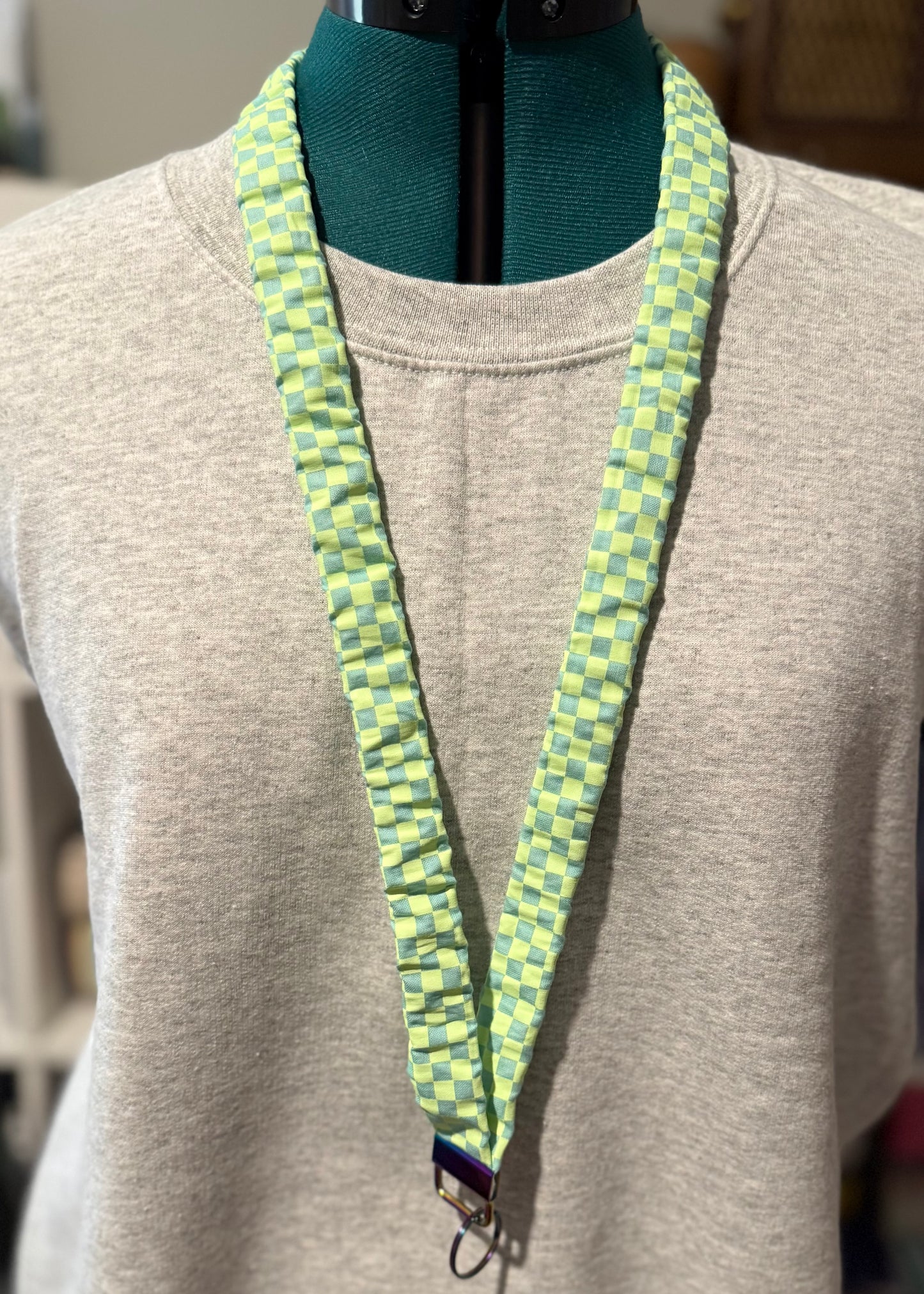 Scrunchie Lanyard- Neon Green Checkered