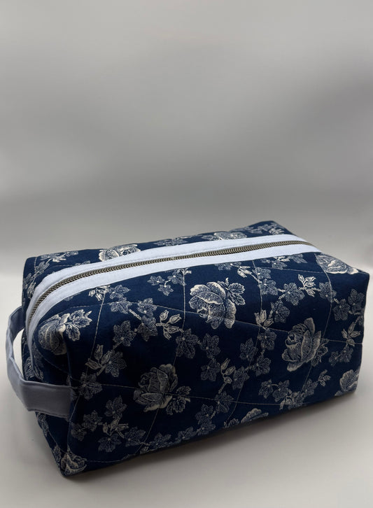 Large Travel Pouch- Blushing Blue Florals