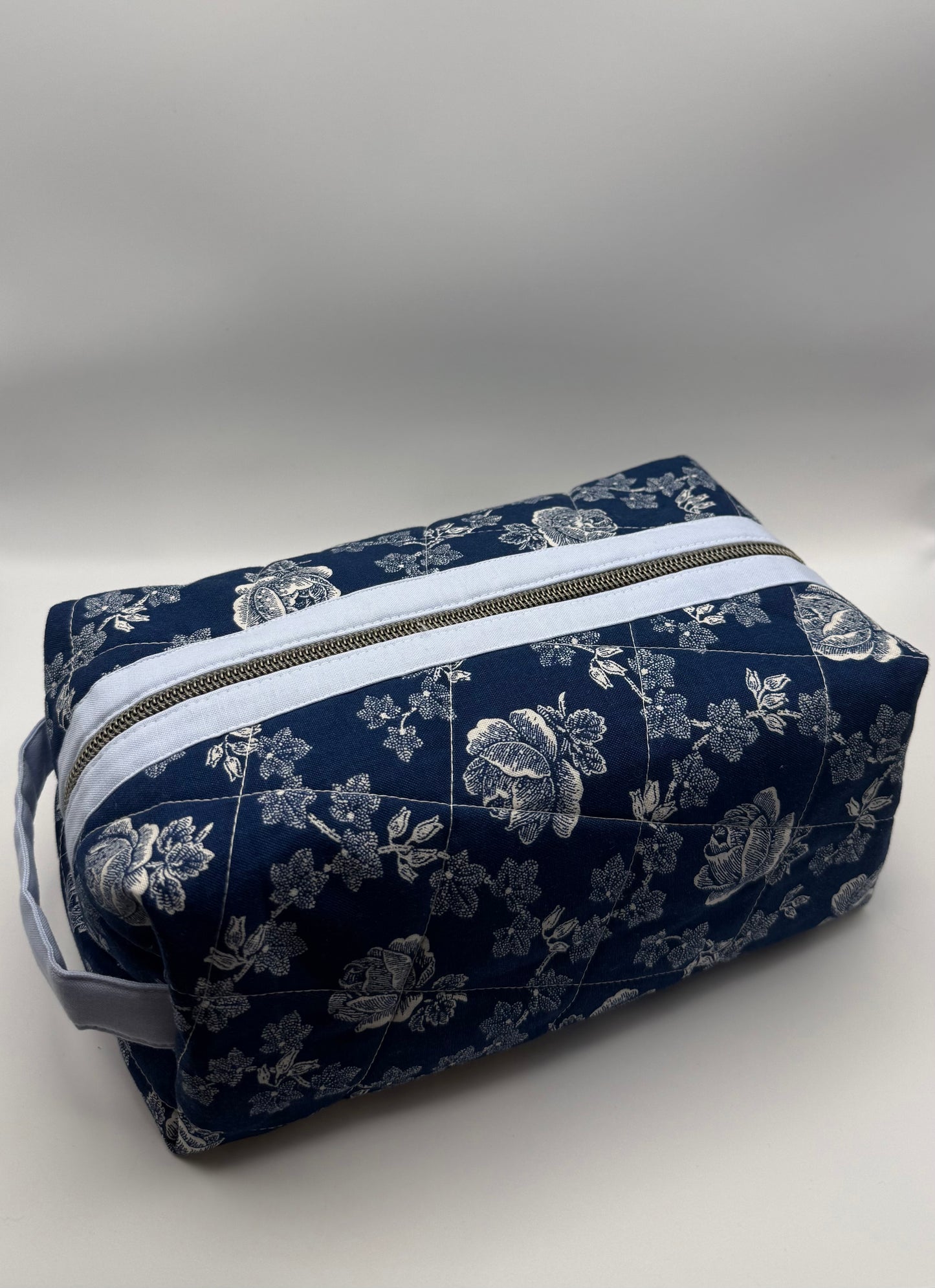 Large Travel Pouch- Blushing Blue Florals