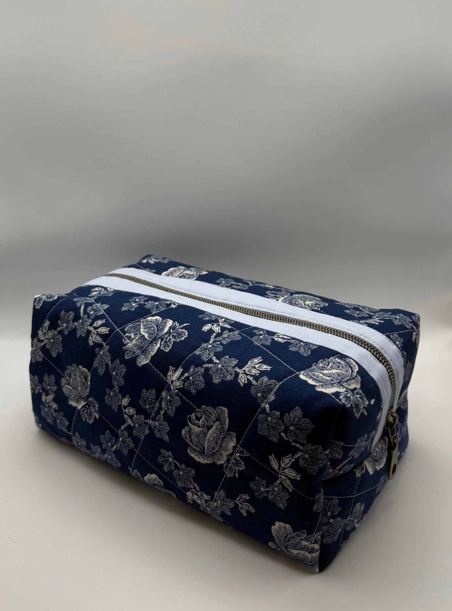 Large Travel Pouch- Blushing Blue Florals