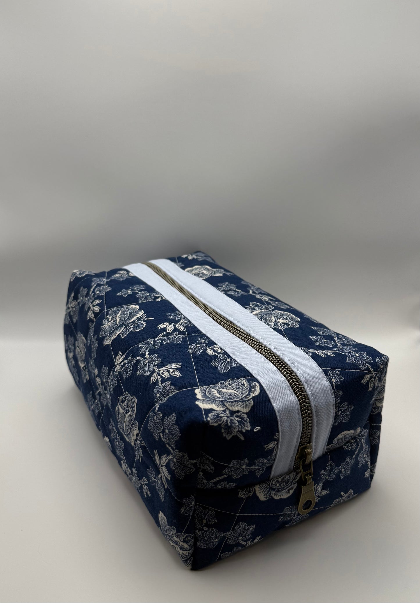 Large Travel Pouch- Blushing Blue Florals
