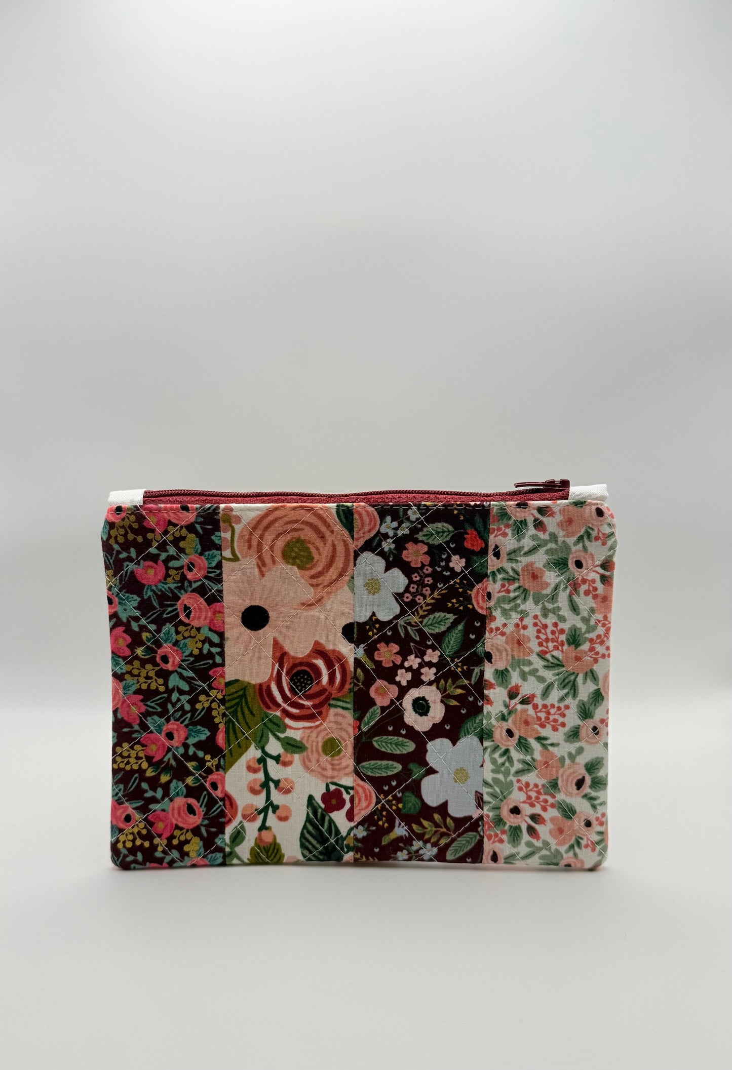 Slim Zip Pouches- Maroon Patchwork Florals
