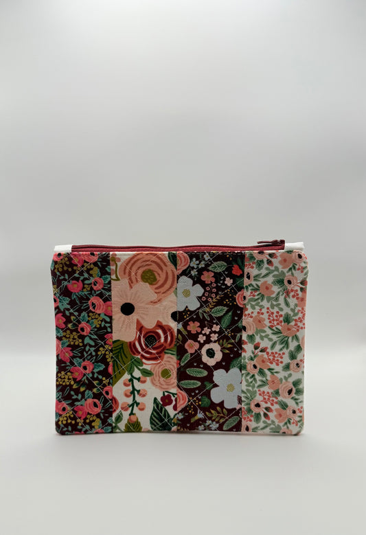 Slim Zip Pouches- Maroon Patchwork Florals