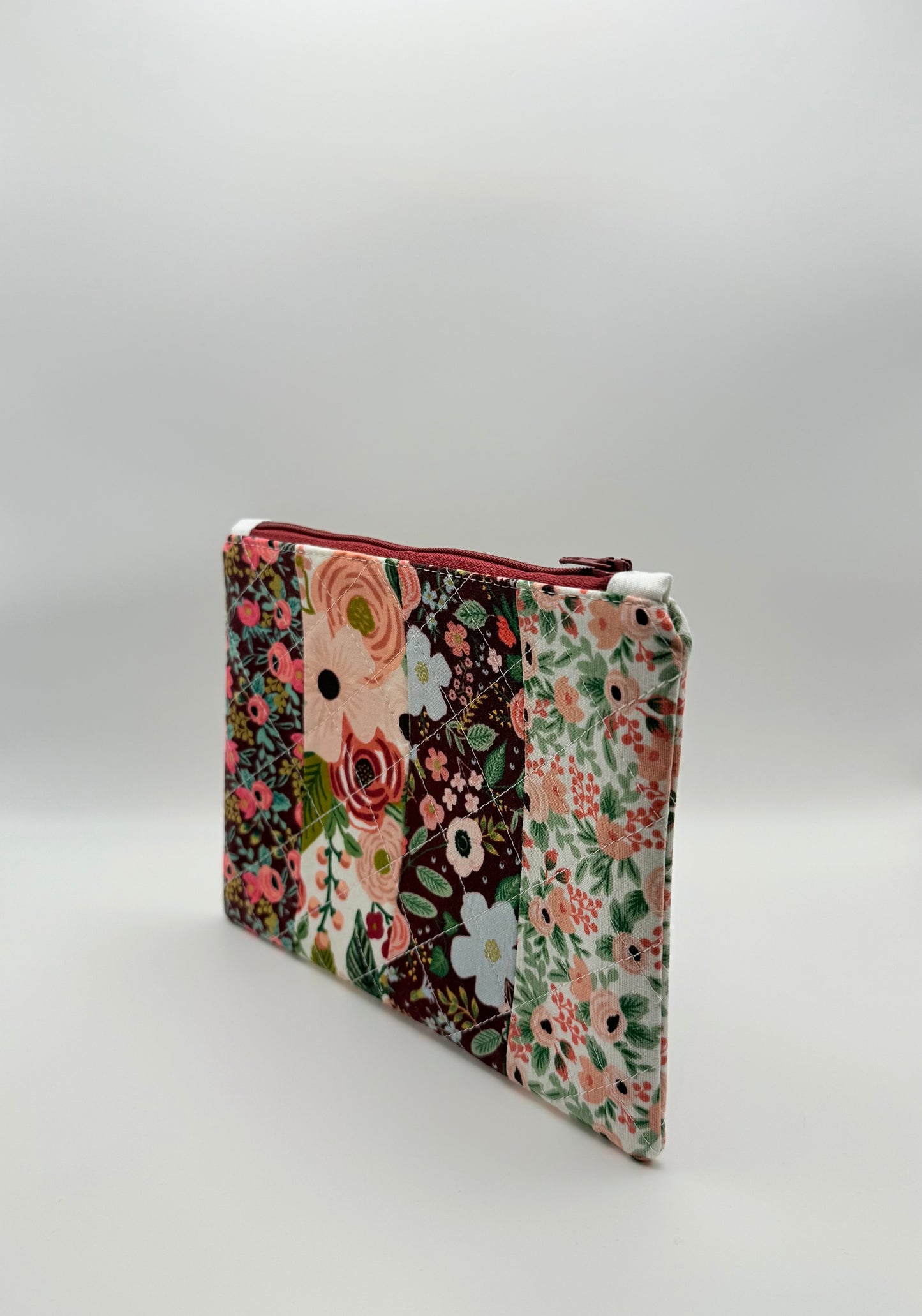 Slim Zip Pouches- Maroon Patchwork Florals