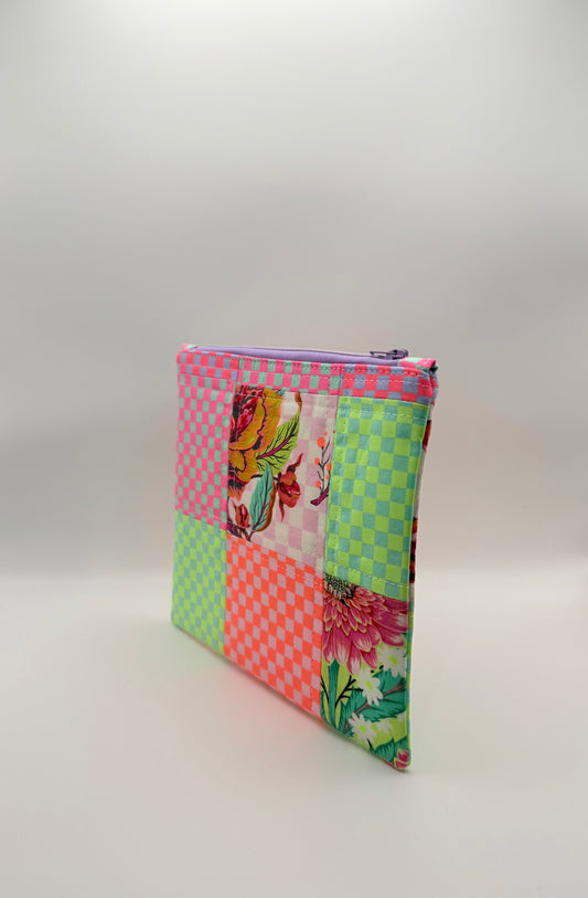 Slim Zip Pouch- Patchwork Neon Tula