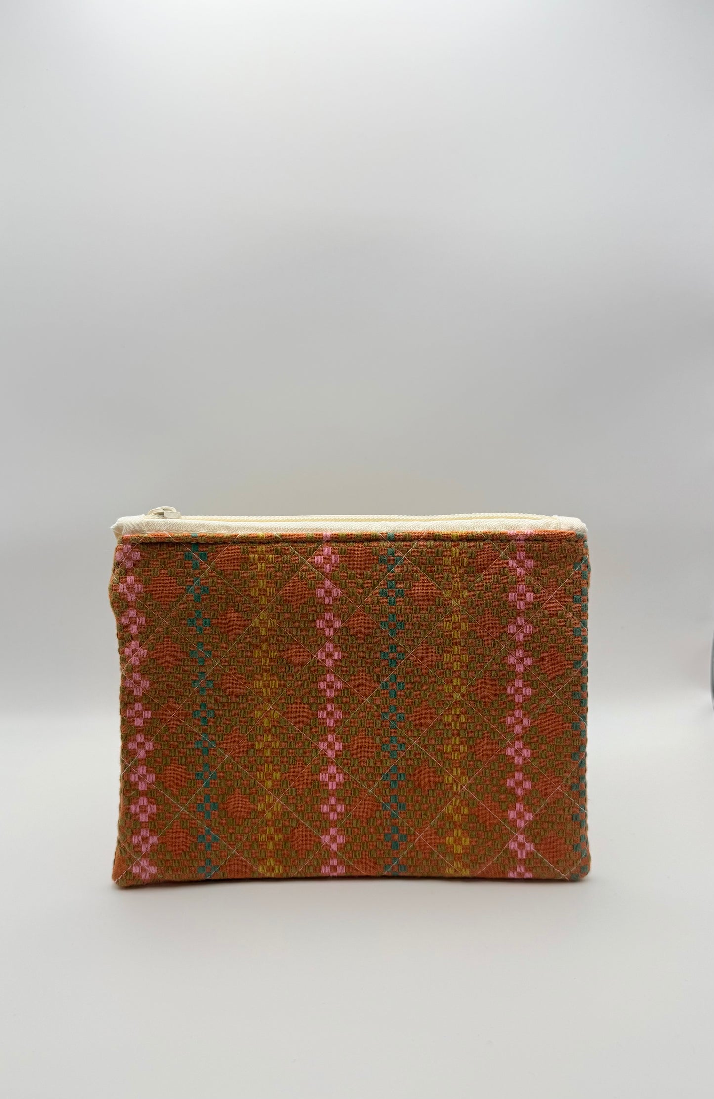 Slim Zip Pouch- Orange Woven Tiles