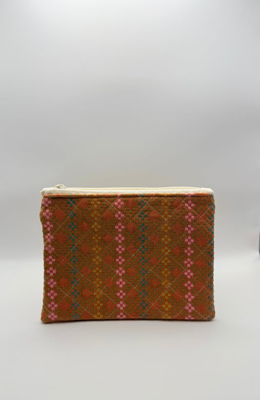 Slim Zip Pouch- Orange Woven Tiles