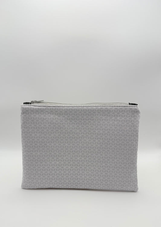 Slim Zip Pouch- Light Grey Geometrics