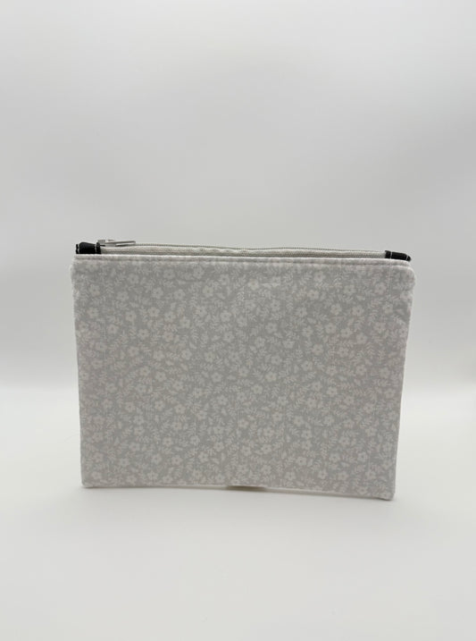 Slim Zip Pouch- Light Grey Florals