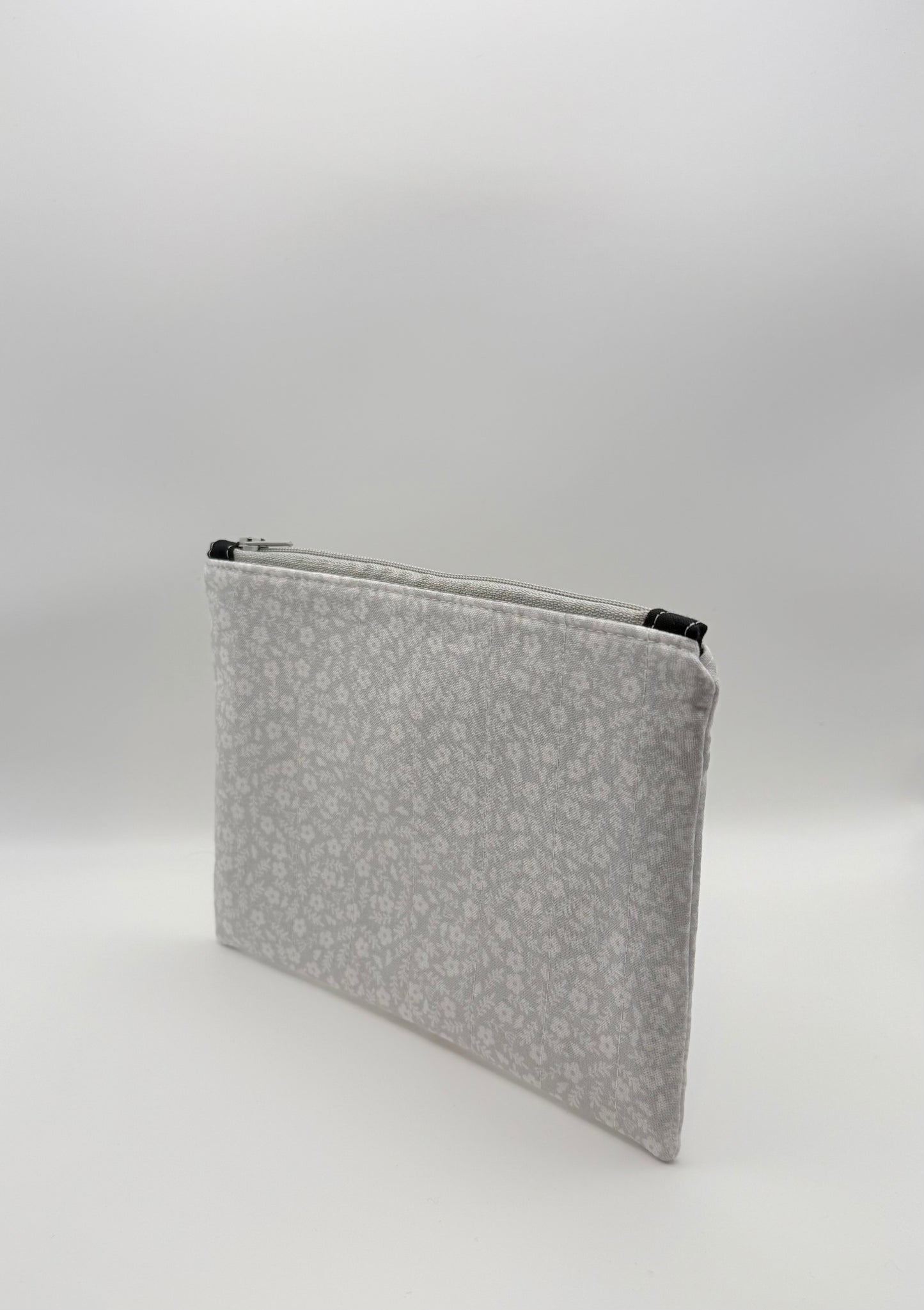 Slim Zip Pouch- Light Grey Florals