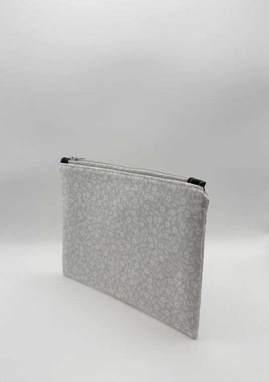 Slim Zip Pouch- Light Grey Florals