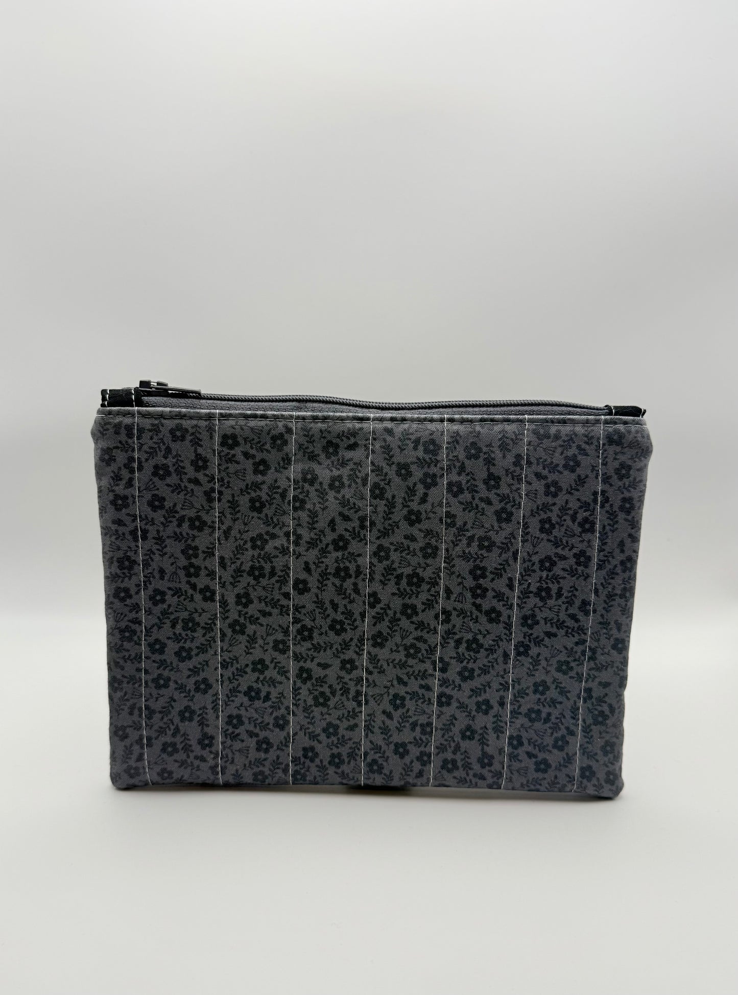 Slim Zip Pouch- Dark Grey Florals