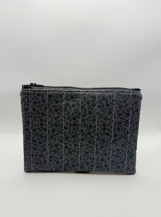Slim Zip Pouch- Dark Grey Florals